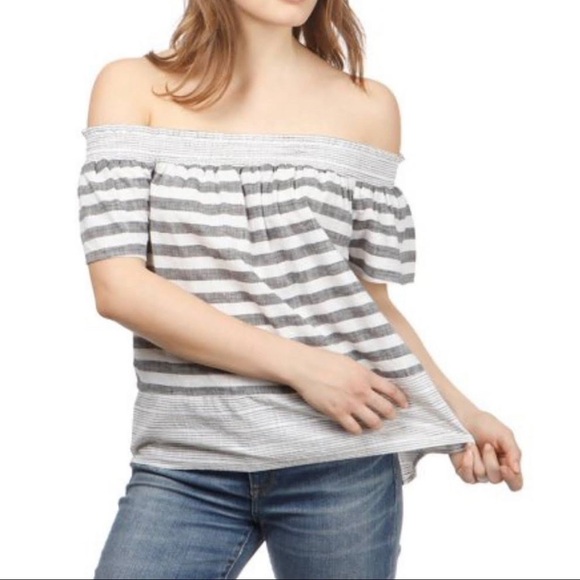NWT Lucky Brand Striped Off The Shoulder Blouse M - Picture 1 of 15